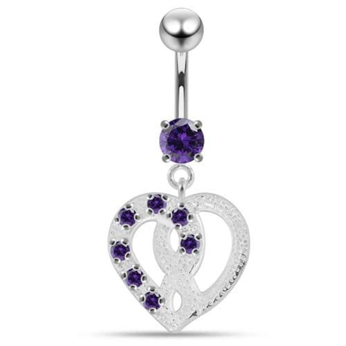 Jeweled Love Twin Hearts Sterling Silver Belly Button Piercing