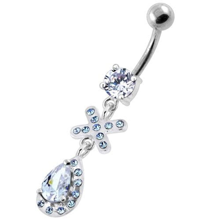 925 Sterling Silver Multi Jeweled Tear Drop Navel Belly Piercing