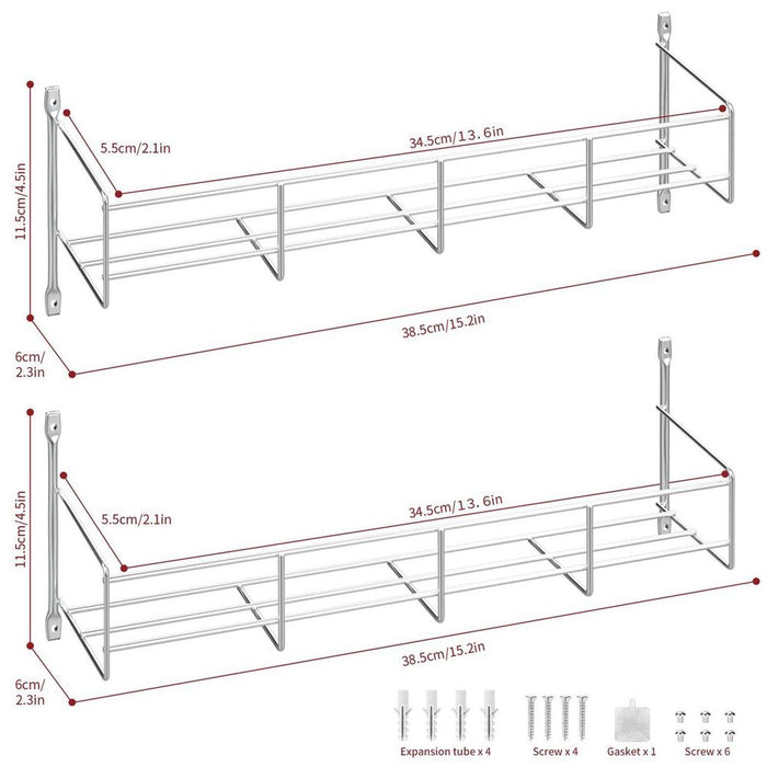 Vinsani 6 Tier Spice Rack - Wall Mounted Hanging Storage for Kitchen - Silver