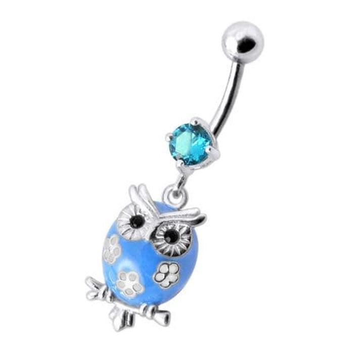 Fancy Jeweled Owl Dangling Navel Ring