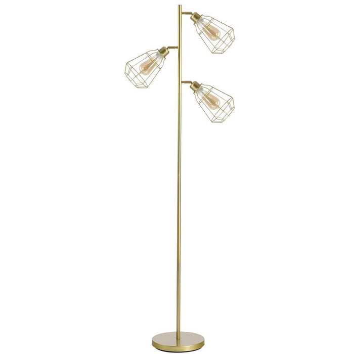 High-Quality Steel Birdcage Floor Lamp - 3 Lights, Round Base & Gold Finish