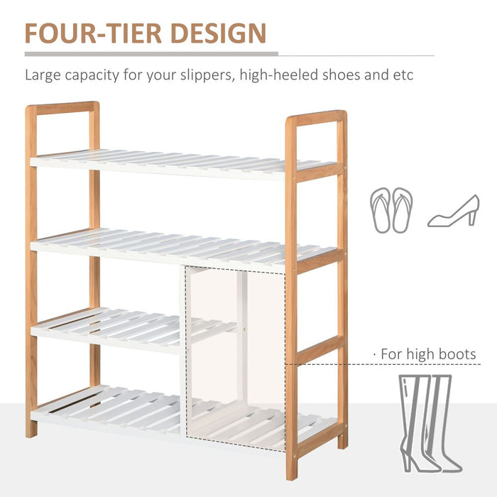 4-Tier Shoe Rack Simple Home Storage Wood Frame Boot Compartment