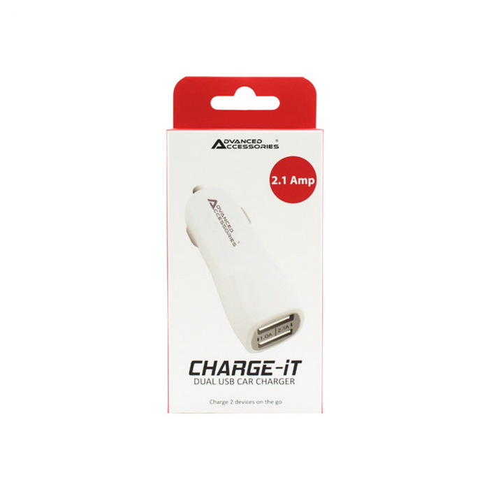 AA CHARGE-iT Premium Dual USB Car Charger - White | 2A and 1A USB Slots | Compatible with Phones, Tablets, Cameras, and More