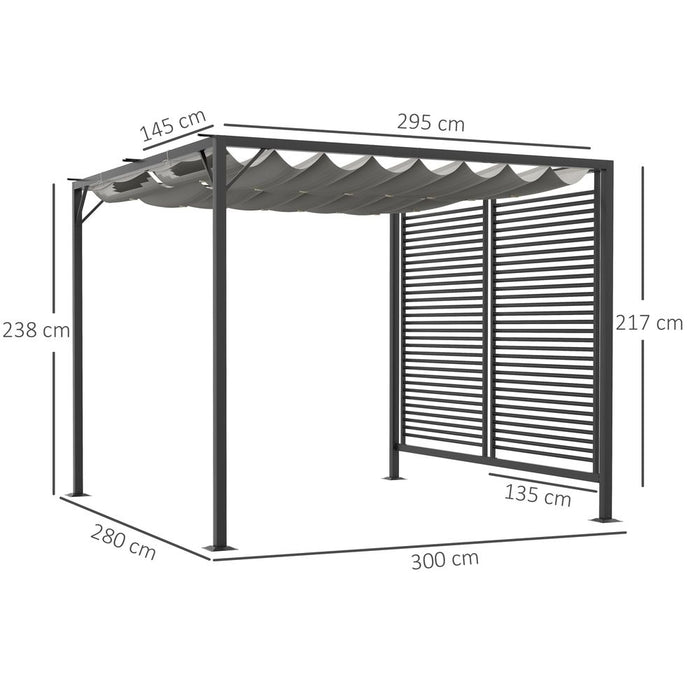 Outsunny Metal Pergola Sun Shelter Retractable Canopy - UV Cut