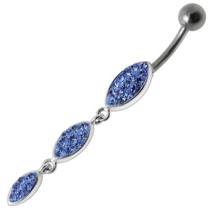 Silver Fancy Stones Jeweled Dangling  SS Bar Navel Ring