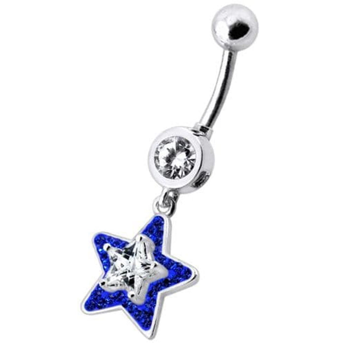 Fancy Jeweled Star Dangling Banana Bar Navel Ring