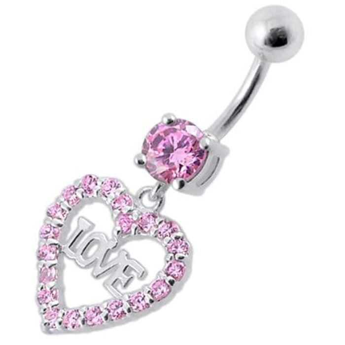 Fancy Jeweled Love Heart Symbol Dangling Belly Ring