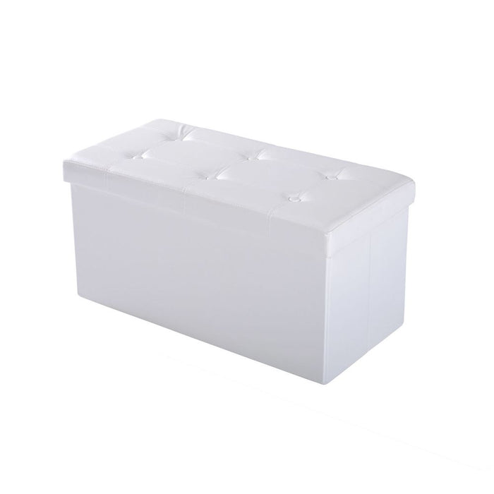 Faux Leather Storage Ottoman Bench Seat - Foldable & Elegant - Cream White