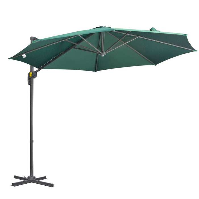 Premium 3x3m Cantilever Parasol Umbrella - Green. Sturdy, Adjustable, Easy to Use with Cross Base.