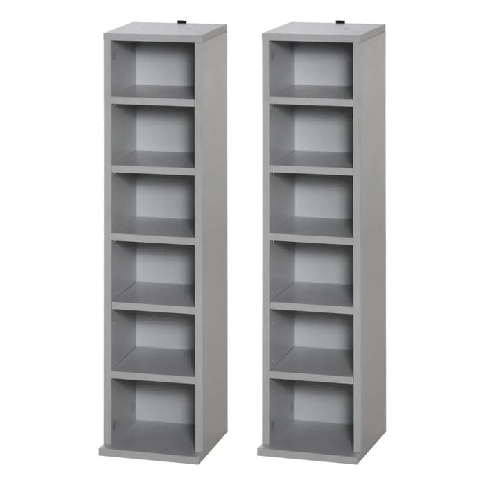 Set of 2 CD Media Display Shelf Unit Tower Rack w/ Adjustable Shelves Grey