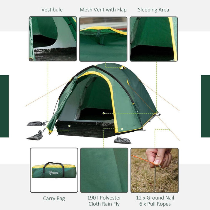 Outsunny Camping Tent w/ Vestibule & Mesh Vents