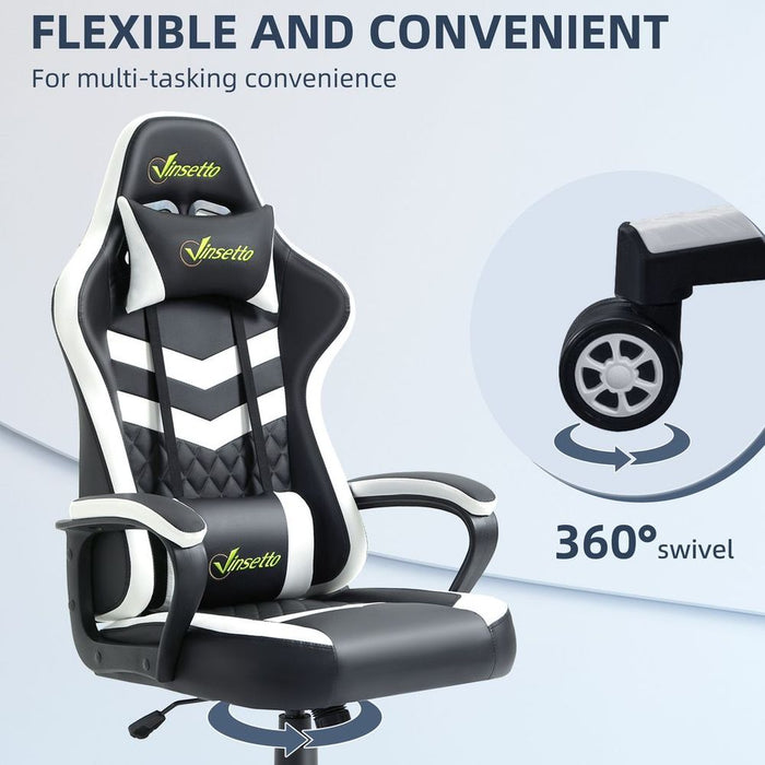 Racing Gaming Chair w/ Lumbar Support, Gamer Office Chair, Black White