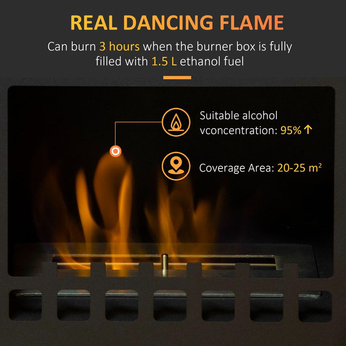 HOMCOM Free Standing Ethanol Fireplace, Bioethanol Heater Stove Fire with 1.2L Tank, 3 Hours Burning Time, Black