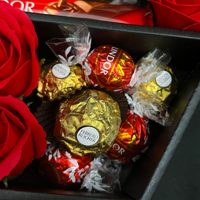 Lindt Lindor & Ferrero Rocher Signature Chocolate Bouquet With Red Roses