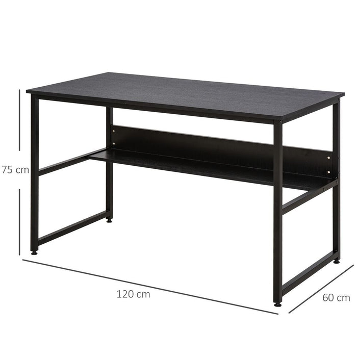 2-Tier Writing Desk, Metal Frame, Smooth Shelves, Storage Shelf, Black