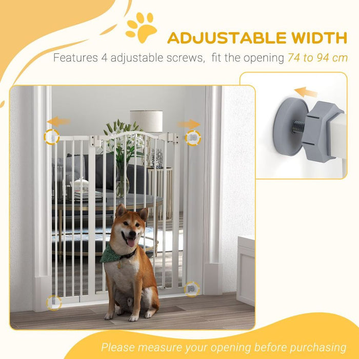 PawHut Adjustable Metal Pet Gate, Auto-Close Door - 74-94cm, White