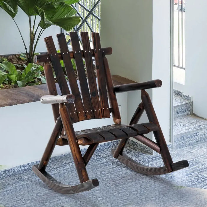 Rustic Adirondack Rocking Chair - Durable Fir Wood - Outdoor Patio Furniture - Porch Rocker - Full Body Comfort