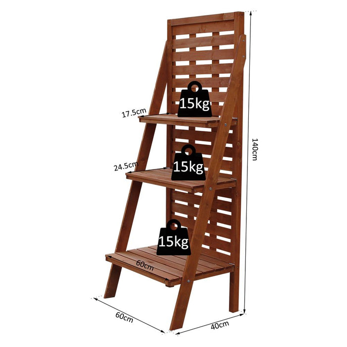 Outsunny Fir Wood 3-Tier Outdoor Plant Ladder Stand - Burnt Orange Tone