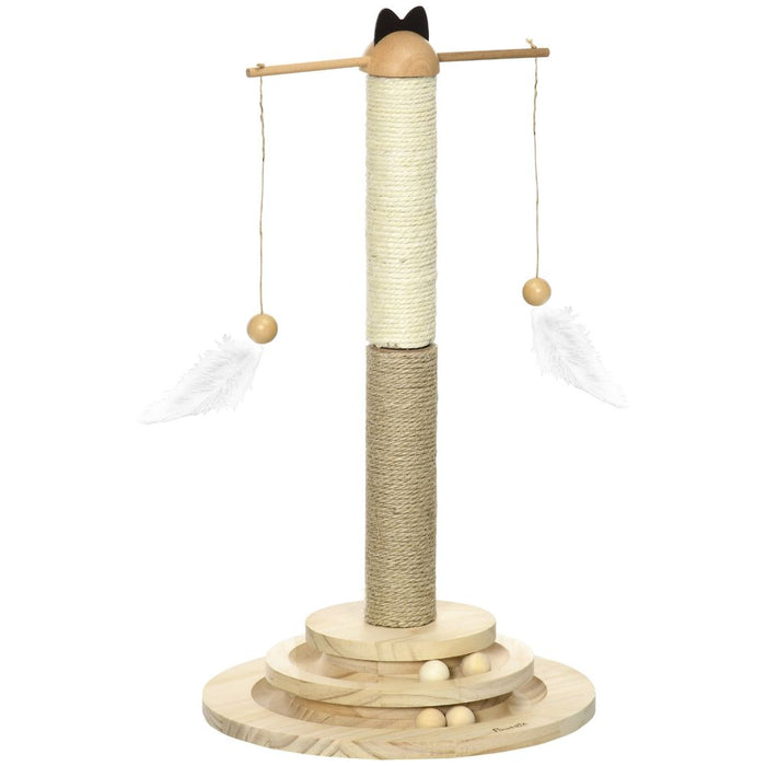 Premium 56cm Cat Tree w/Turntable Interactive Toy Ball, Jute & Sisal Scratching Post - Sturdy & Safe!