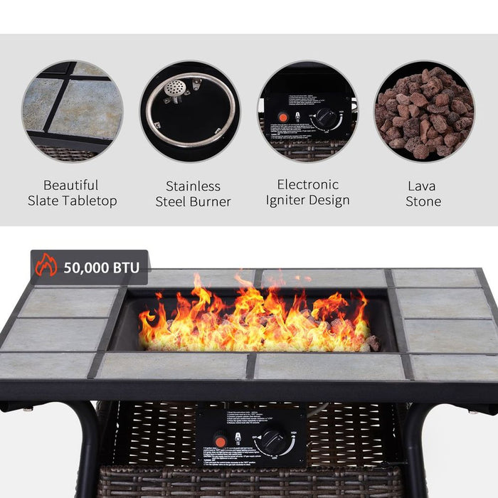 Outsunny Rattan Fire Pit w/ Fire Control - Outdoor Patio Heater (Square)