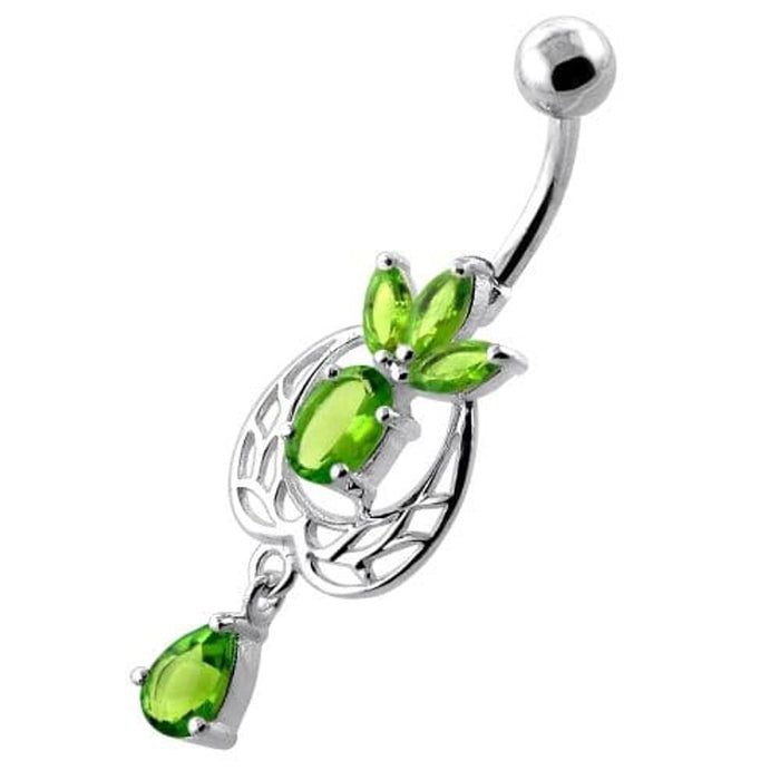 Fancy Flower Leaf Jeweled Dangling Navel Belly Banana