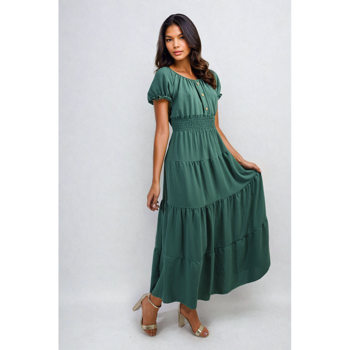 Emmy Smocked Waist Tiered Midi Dress - Elegant, Versatile, and Flattering Silhouette for Any Occasion