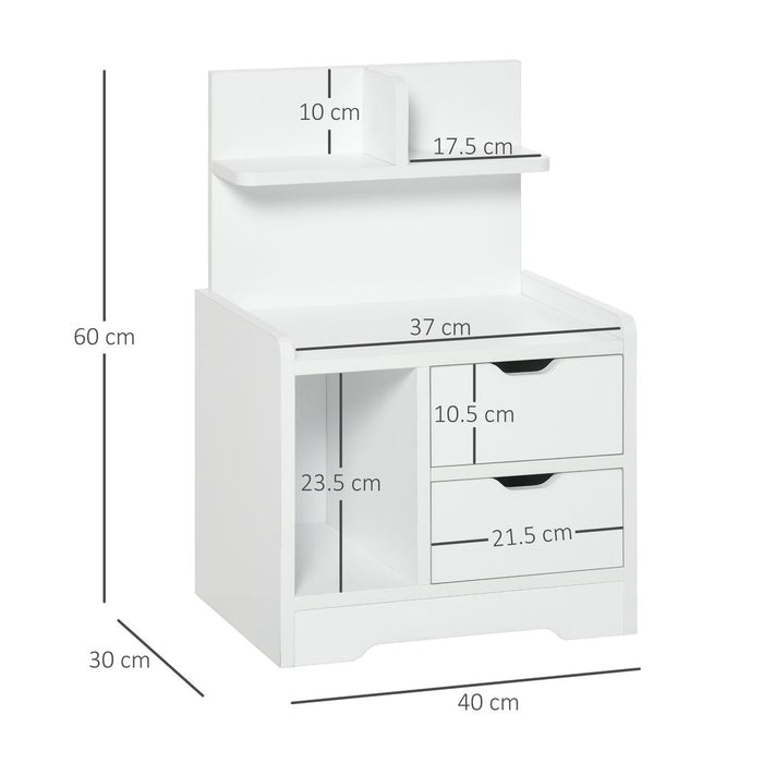 HOMCOM Bedside Table, Small Bedside Cabinet with 2 Drawers and Storage Shelves, Accent Table for Living Room, Bedroom, White