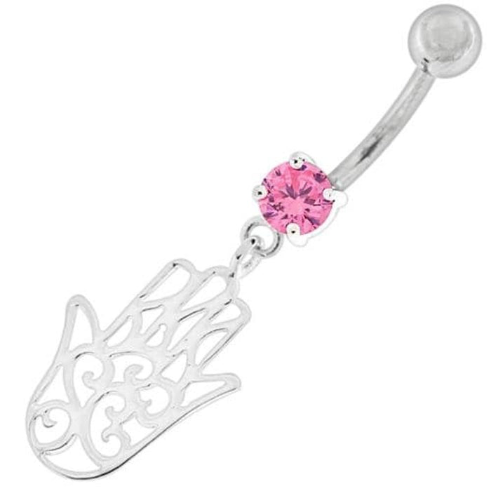 Silver Hamsa Hand Belly Ring