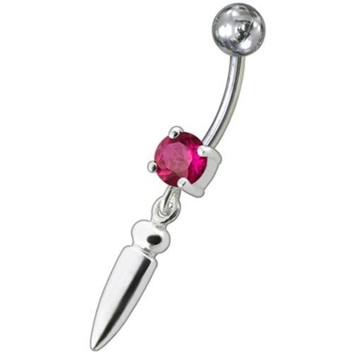 Silver bullet with Single Stone Fancy Jeweled Dangling Belly Ring