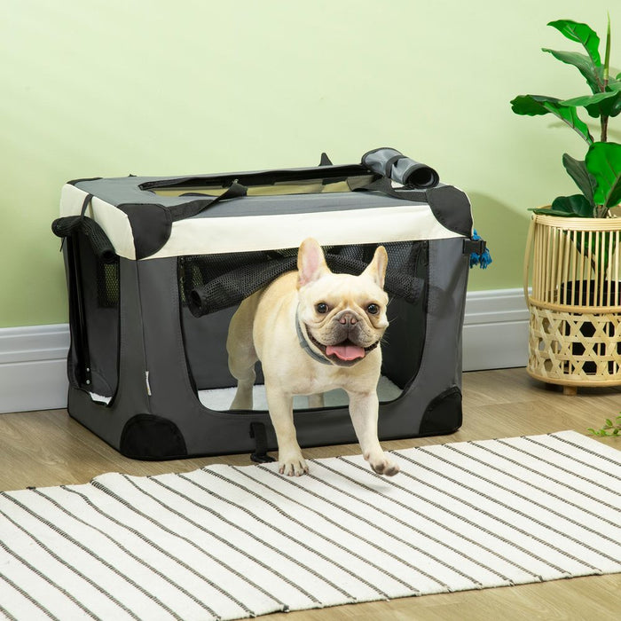 60cm Foldable Pet Carrier w/ Cushion - Grey Pawhut