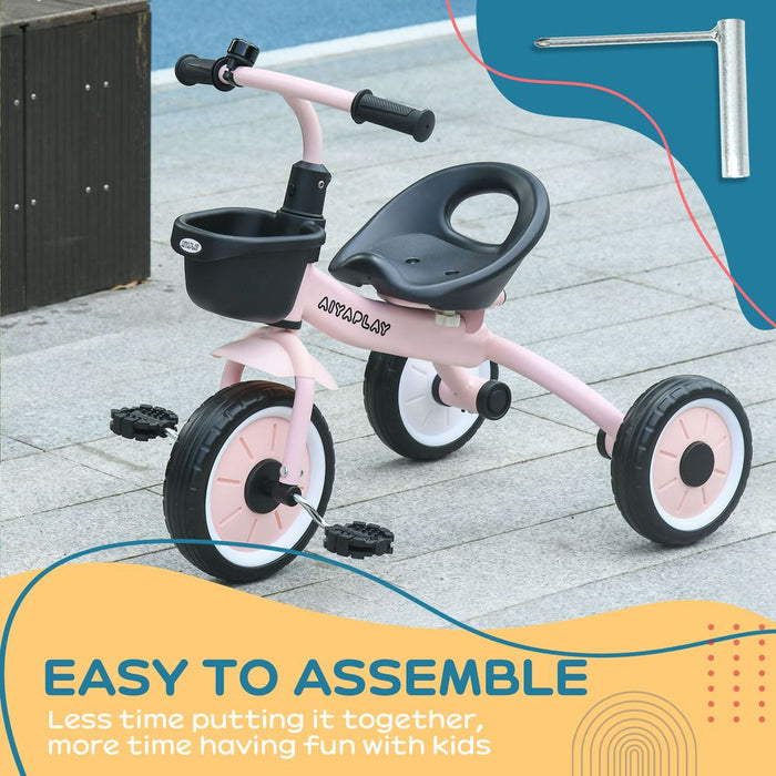 Premium Kids Trike - Adjustable Seat, Basket, Bell - Ages 2-5 - Pink