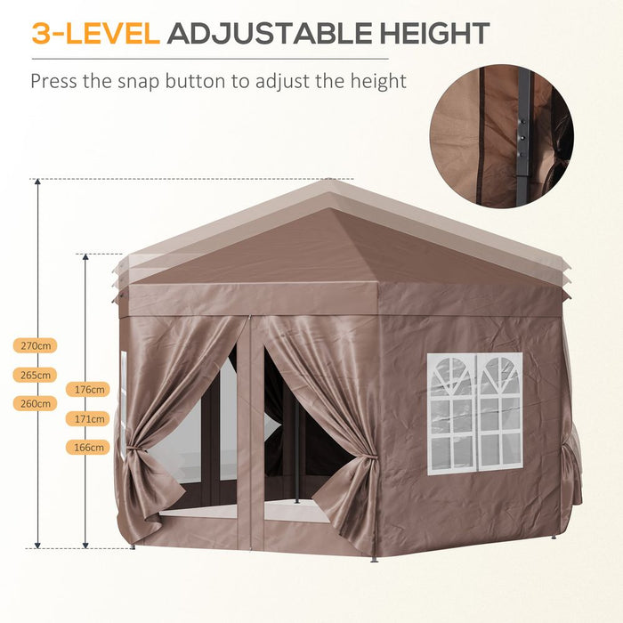 Outsunny 4m x 4m Hexagonal Metal Gazebo - Brown