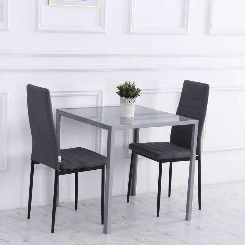 HOMCOM Modern Square Dining Table, Seats 4, with Glass Top & Metal Legs for Dining Room, Living Room, Greyare Design with Tempered Glass & Metal Legs