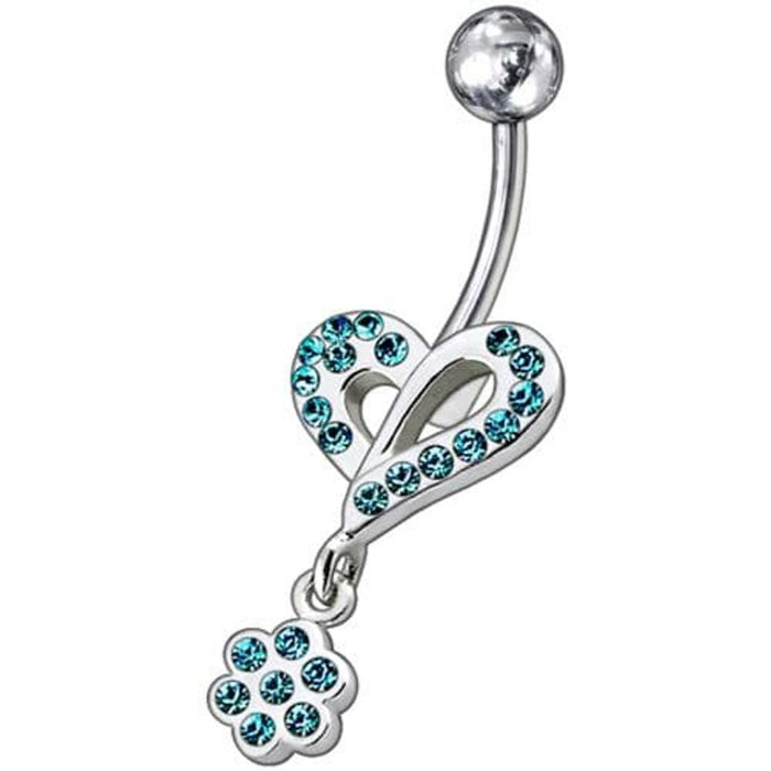 Fancy Heart Jeweled Dangling Belly Ring