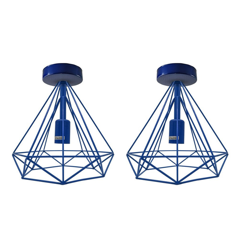 2 Pack Black Vintage Flush Mount Ceiling Light Fixture Metal Cage Ceiling Lampshade with E27 Holder
