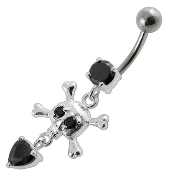 Jeweled Fancy Silver Dangling Banana Bar Navel Body Jewelry Ring