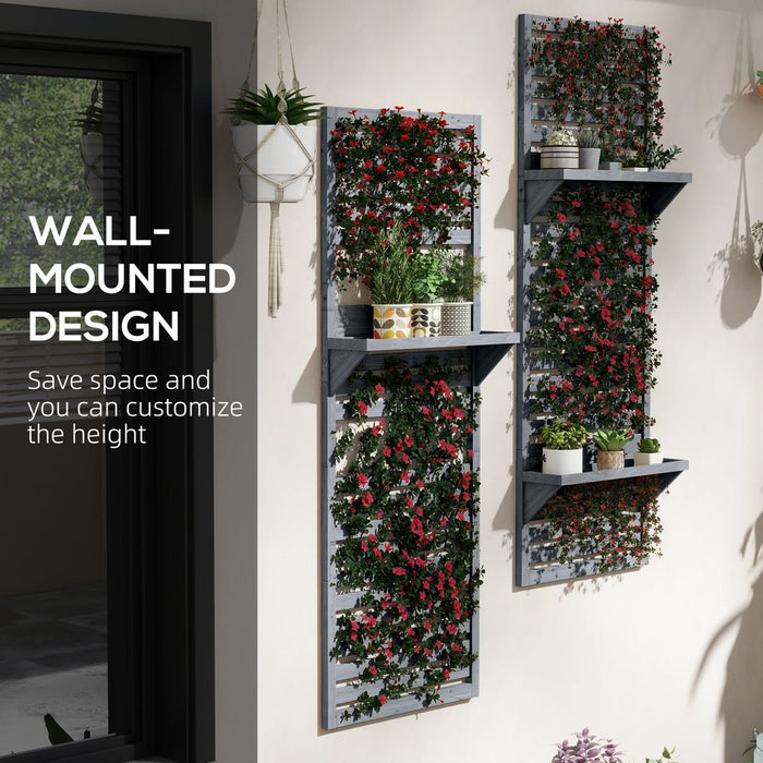 Premium Outsunny Wall Mounted Plant Stands - Set of 2 - Shelves & Trellis