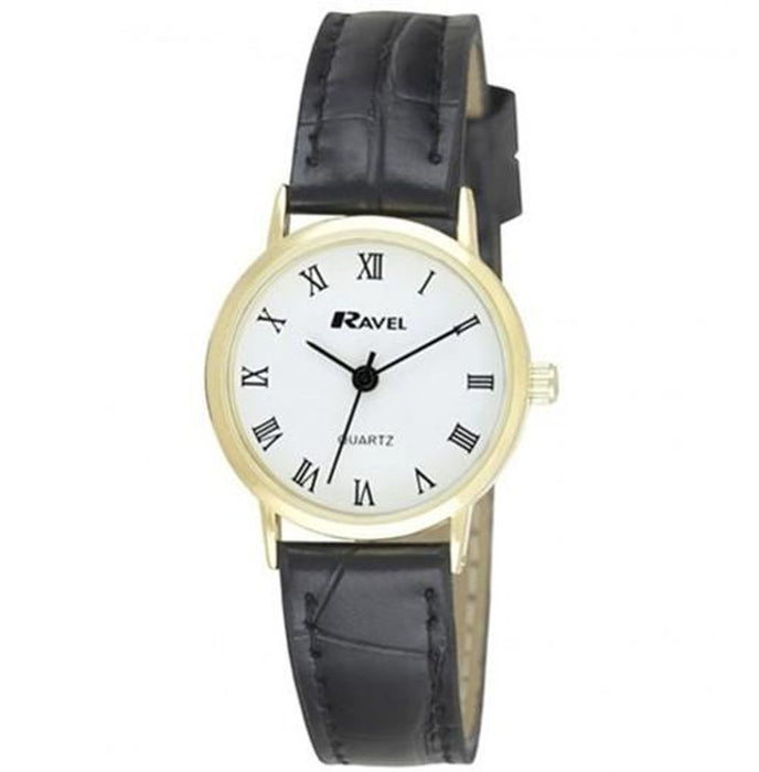 Ravel Womens Classic Strap Watch - Black/Gold/White Roman Numbers - R0129.11.2