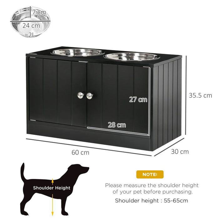 PawHut Raised Dog Bowls for Large Dogs Pet Feeding Station w/Stand, Storage, Two Stainless Steel Bowls - Black