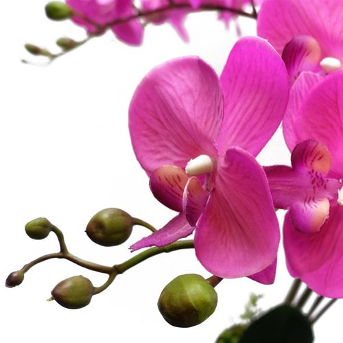 85cm Artificial Deluxe Bush Orchid - Dark Pink with Black Pot