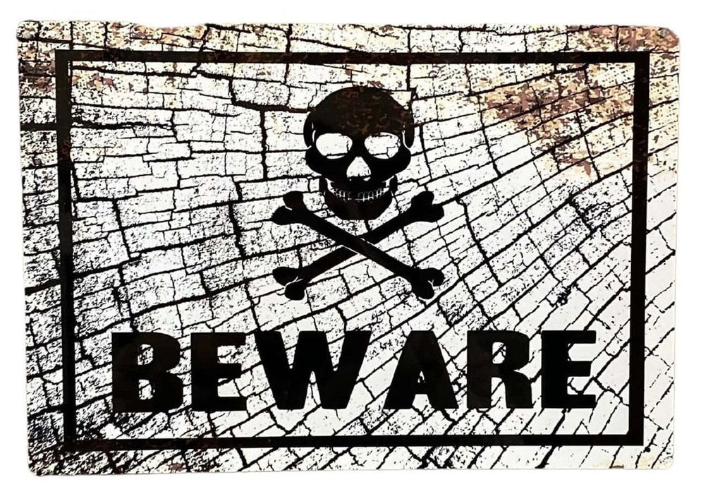 Vintage Metal Sign: Skull Beware - High-Quality Reproduction