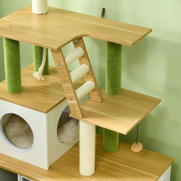 Premium Oak 2-in-1 Cat Tree & Hidden Litter Box - PawHut