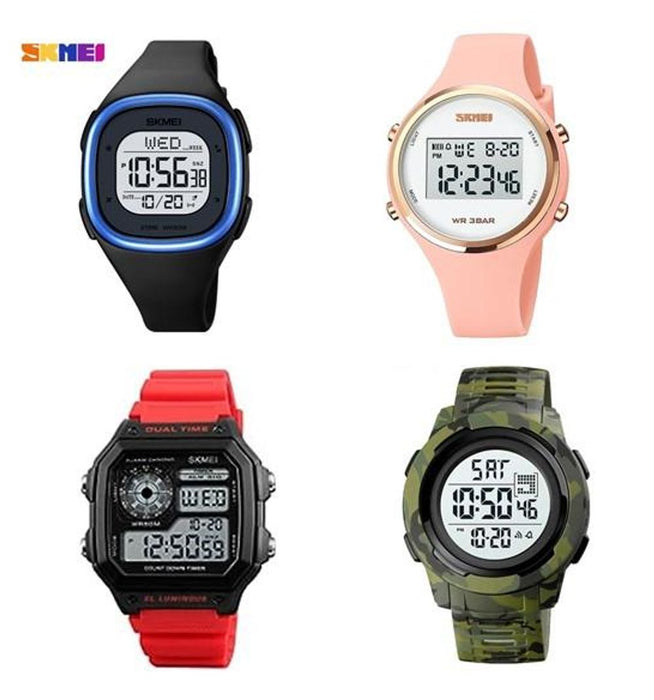 Skmei Mens & Ladies Waterproof Multifunction Digital Watches - Assorted Colors & Models - Rubber Strap - 3Atm Water Resistant