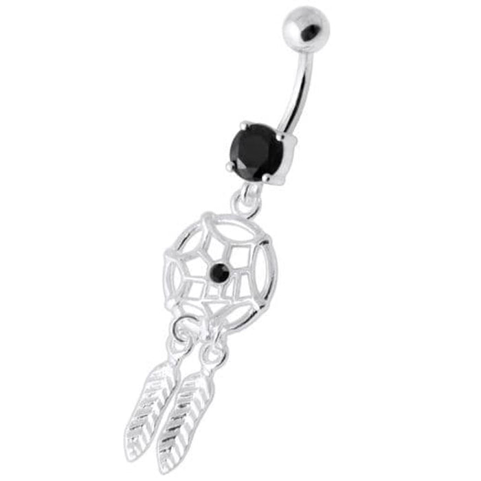 Jeweled Dream Catcher Silver Navel Ring