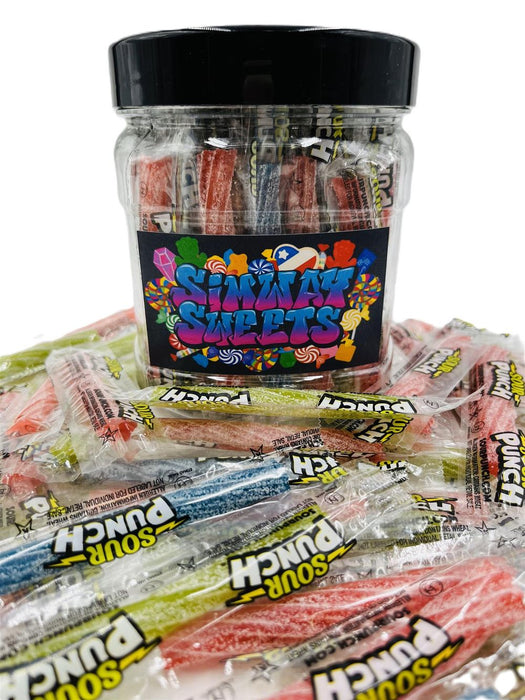 Sour Punch Jar – Assorted Fruit Flavoured Gummies – Imported from USA – Date Assured – 4 Flavours – Convenient Reusable Jar – 490g