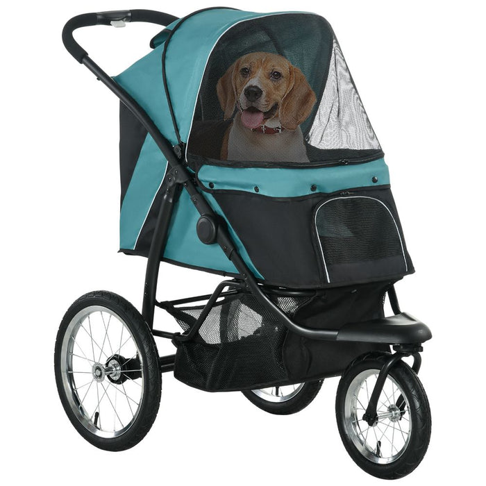 Premium Pet Stroller - Foldable, 3 Wheels, Comfortable Cabin - Green