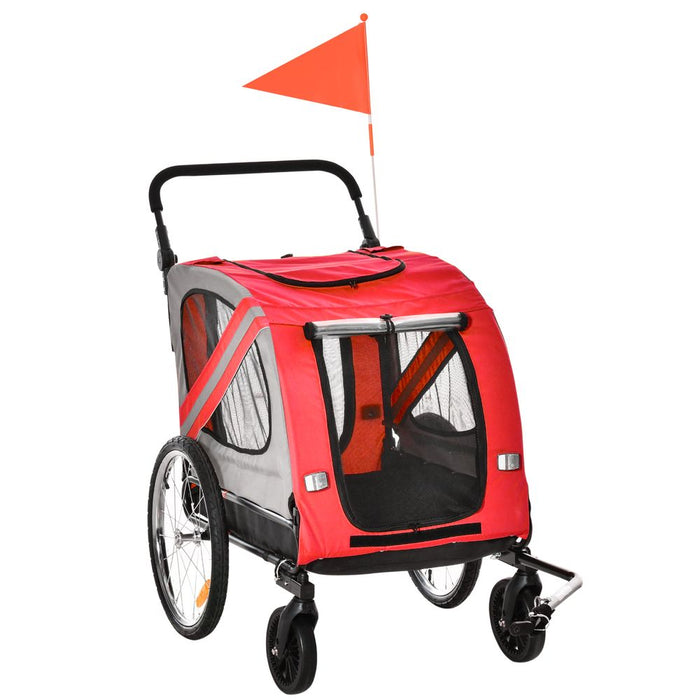 Convertible Dog Bike Trailer Stroller w/ Reflective Flag - Pawhut