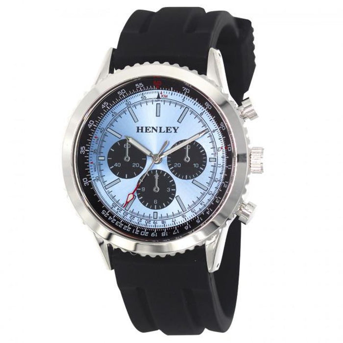 Henley Mens Multi Eye Blue Dial Sports Watch with Large Black Silicone Strap - High Quality H02220.6