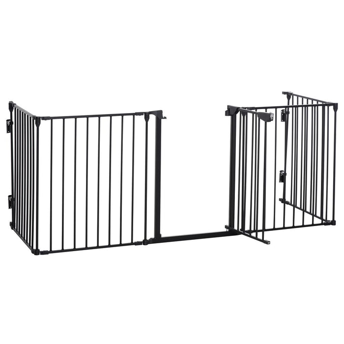 PawHut Pet Safety Gate 5 Panels Playpen Metal Fence w/ Walk Through Door - Black