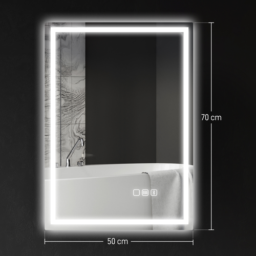 HOMCOM 500 x 700 mm Bathroom Mirror with Bluetooth Lights Demister Pad